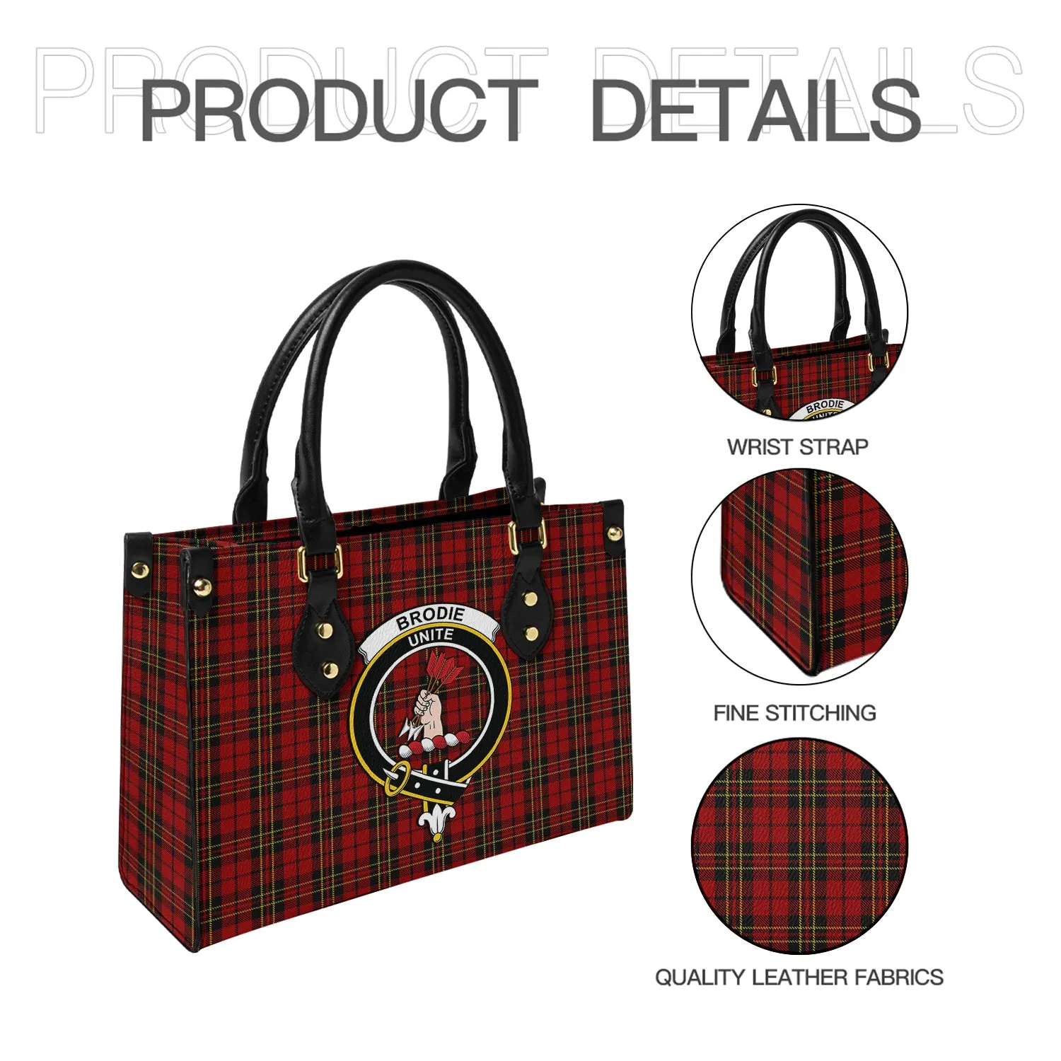 Brodie Tartan Leather Bag with Family Crest