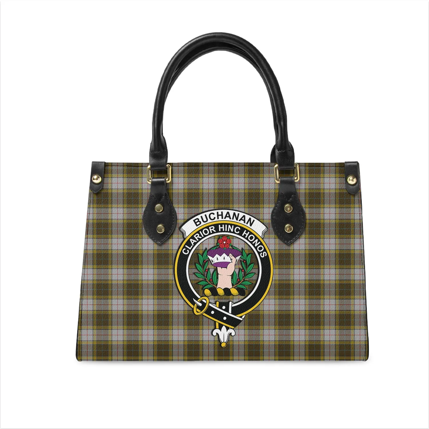 Buchanan Dress Tartan Leather Bag with Family Crest