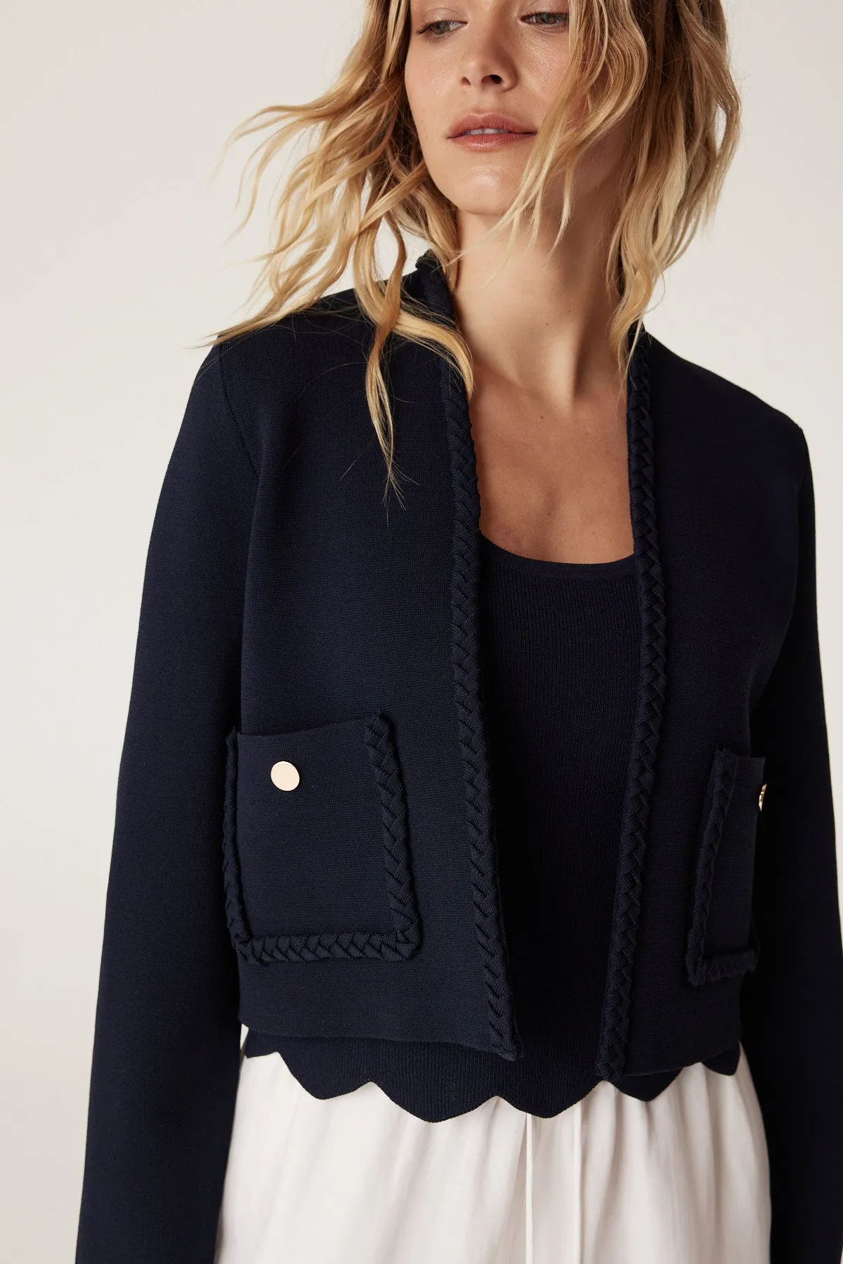 Cable Riviera Crepe Jacket - Navy