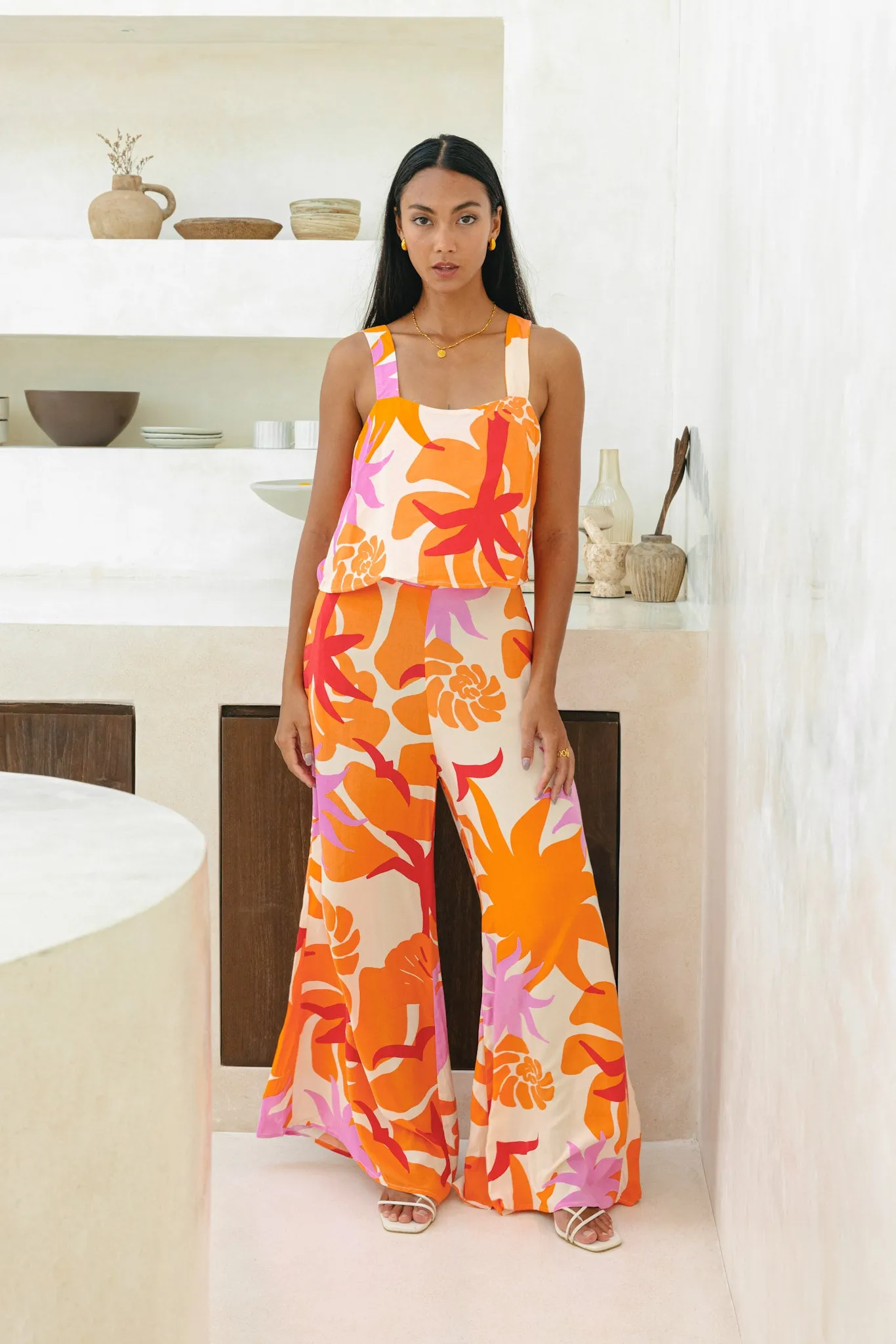 Calinda Orange Abstract Jumpsuit