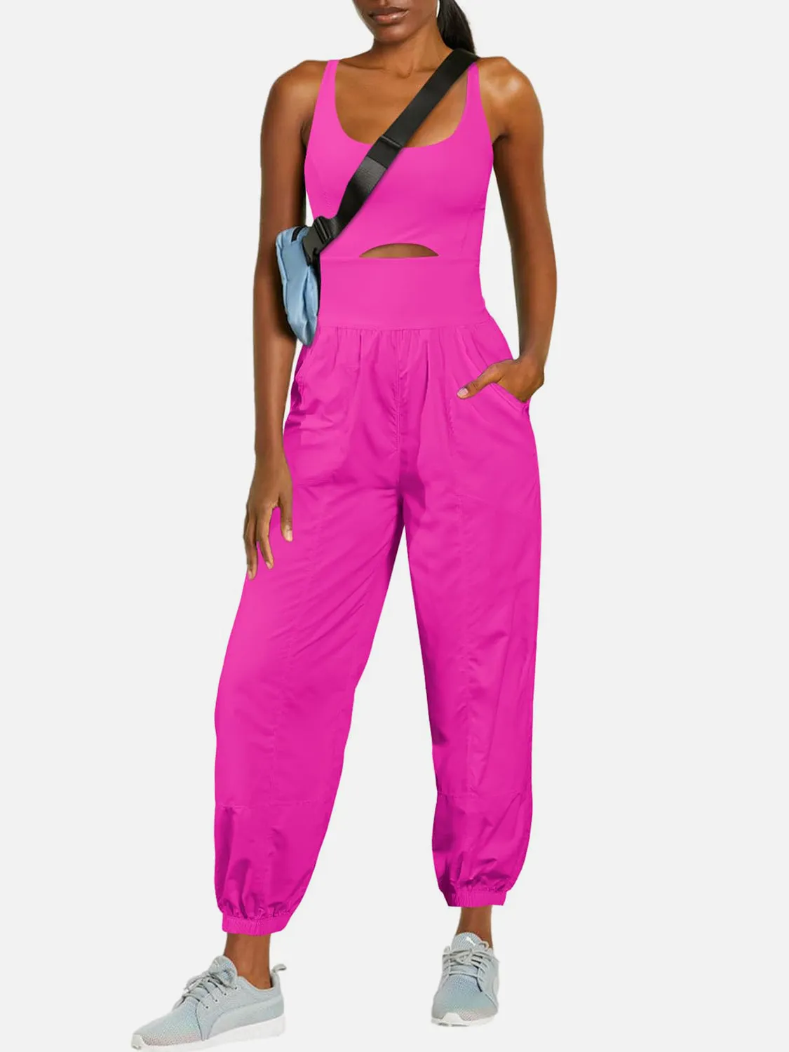 Casual Sleeveless Pants Romper Cutout Scoop Neck Wide Strap Jumpsuit