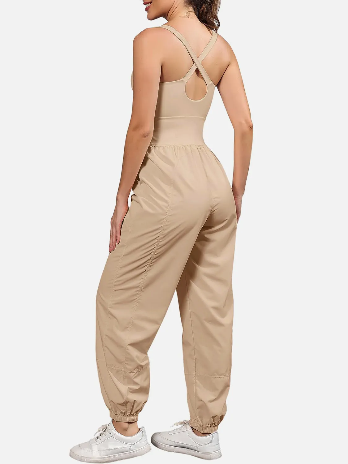 Casual Sleeveless Pants Romper Cutout Scoop Neck Wide Strap Jumpsuit