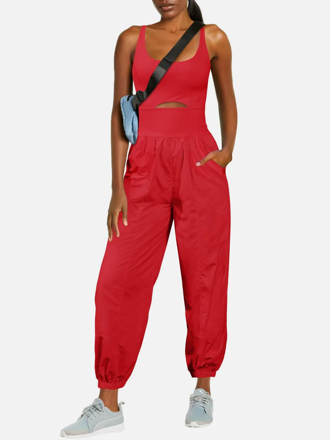 Casual Sleeveless Pants Romper Cutout Scoop Neck Wide Strap Jumpsuit