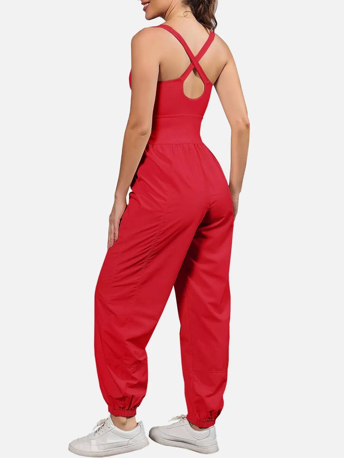 Casual Sleeveless Pants Romper Cutout Scoop Neck Wide Strap Jumpsuit