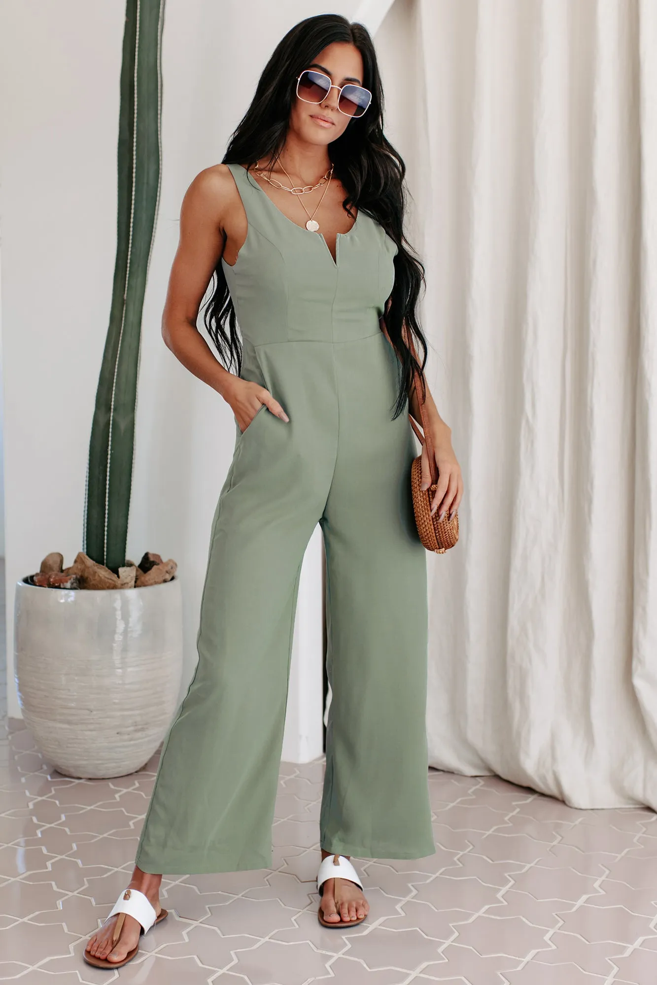 Change Your Destiny Tie-Wrap Jumpsuit (Sage)