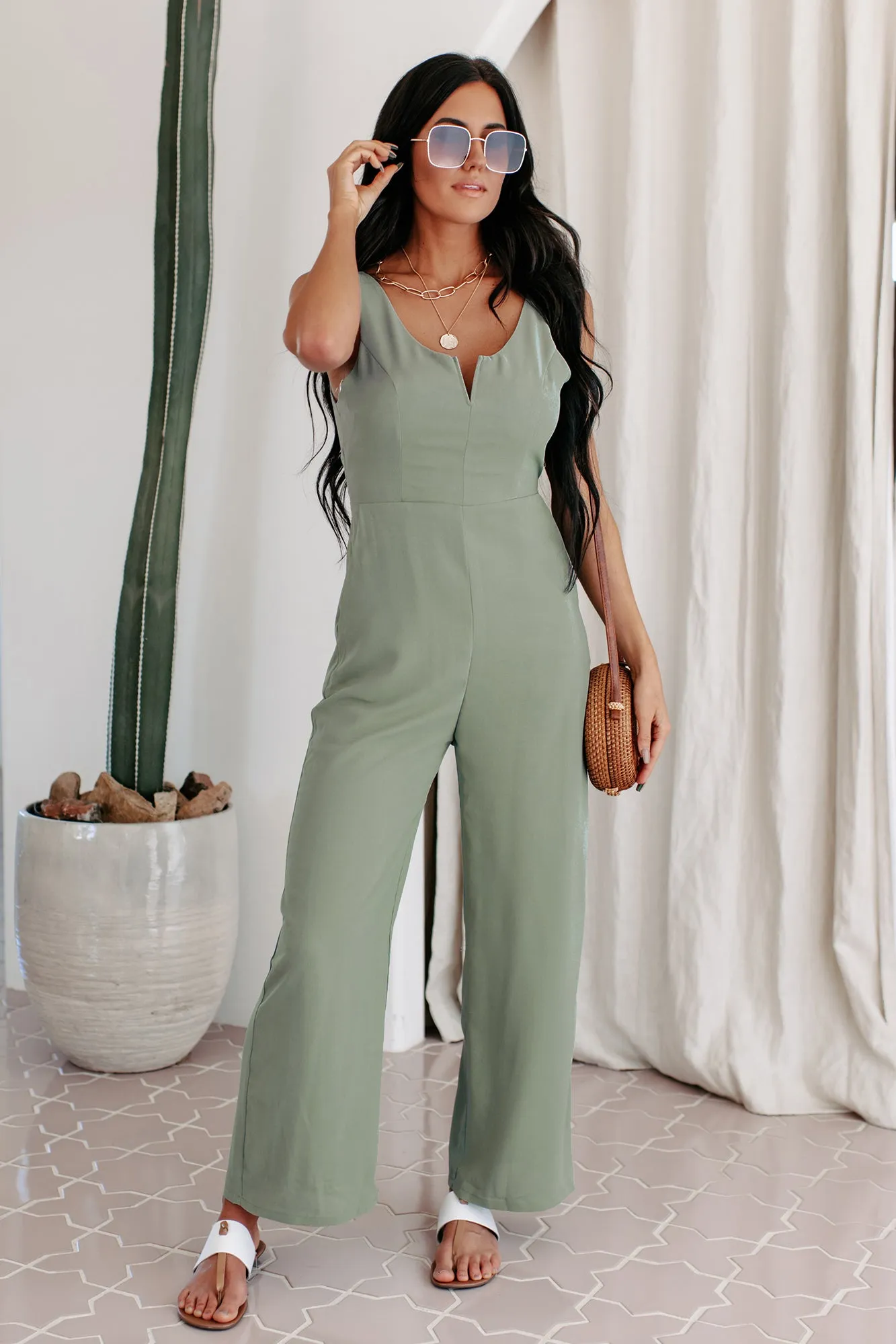 Change Your Destiny Tie-Wrap Jumpsuit (Sage)