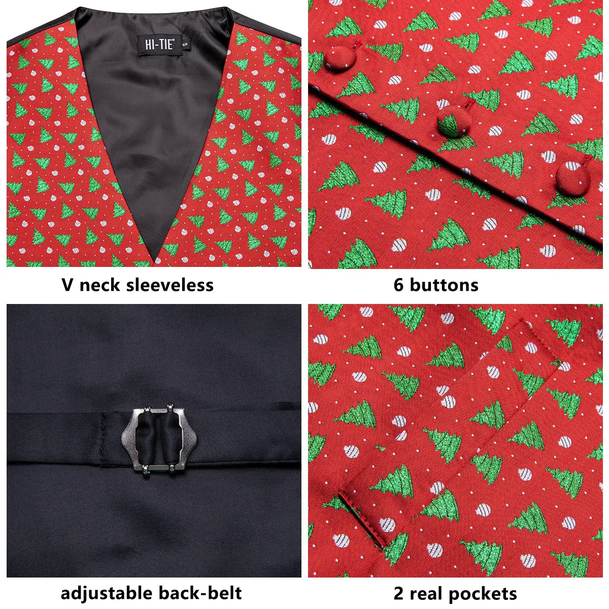 Christmas Red Green Novelty Men's Vest Hanky Cufflinks Tie Set