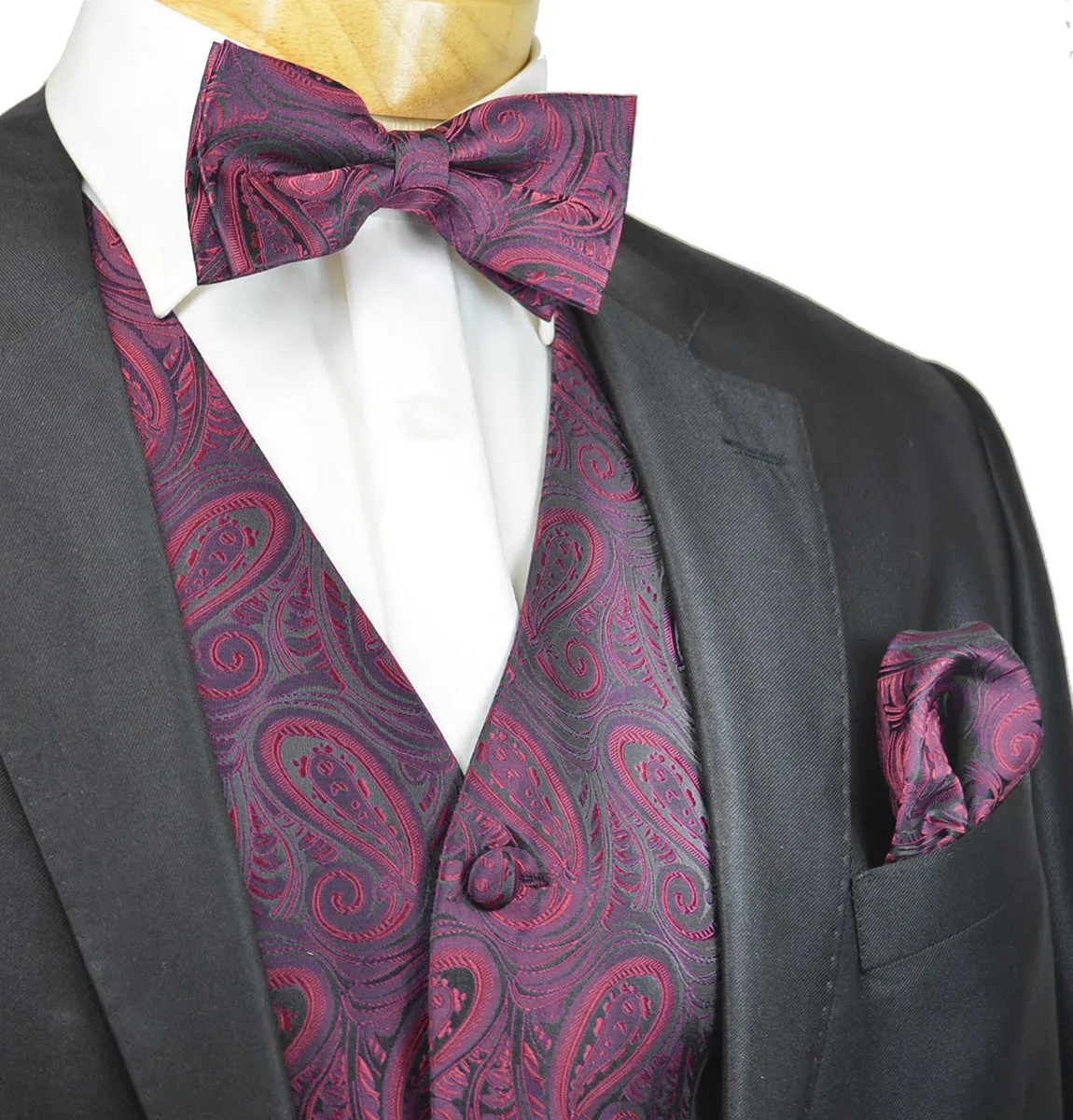 Classic Wine Red Paisley Tuxedo Vest Set