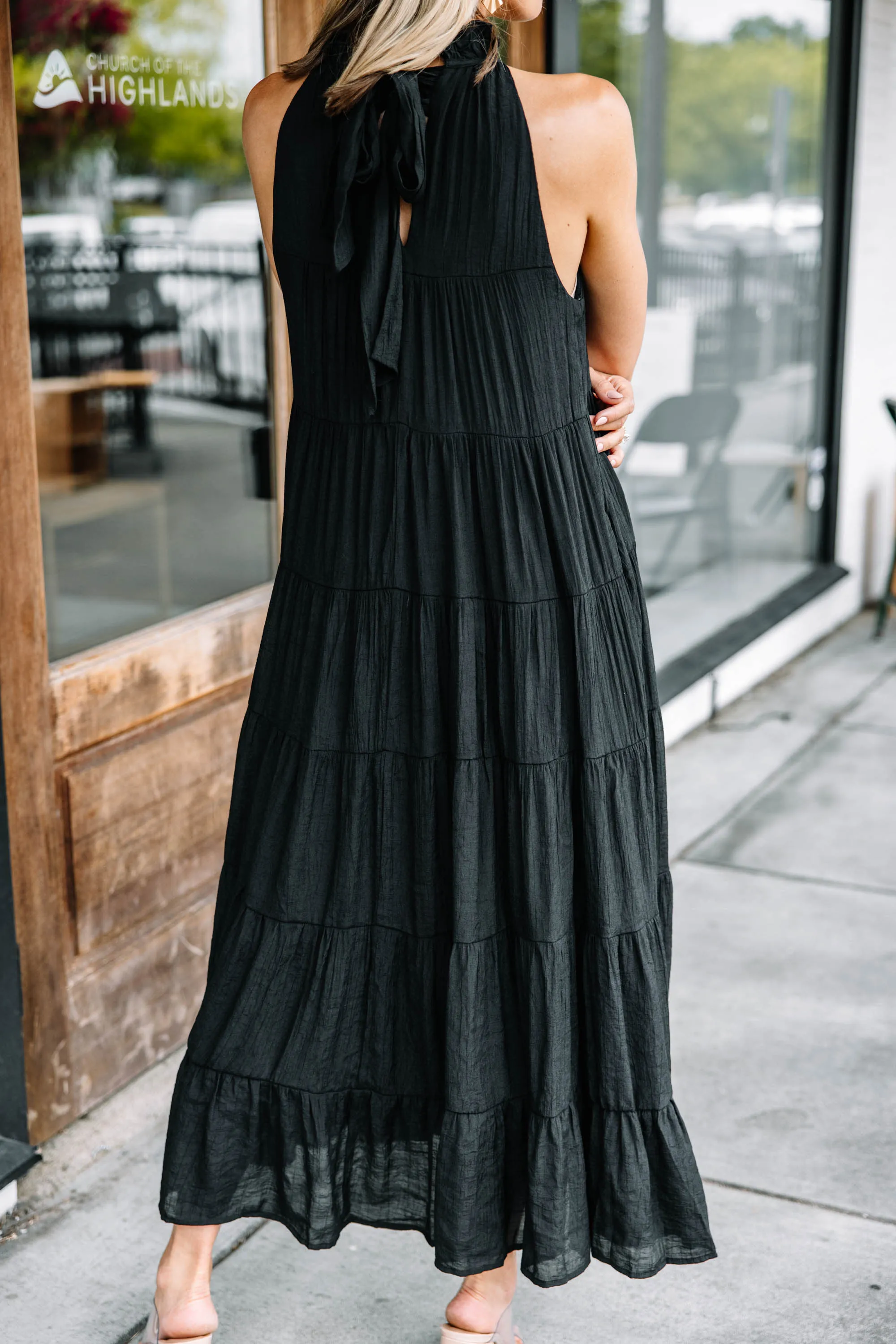 Come To Me Black Tiered Midi Dress