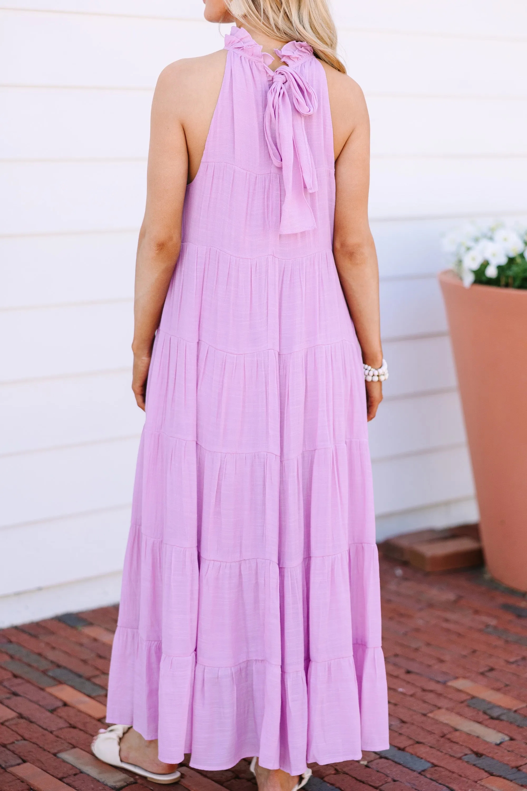 Come To Me Lavender Purple Tiered Midi Dress