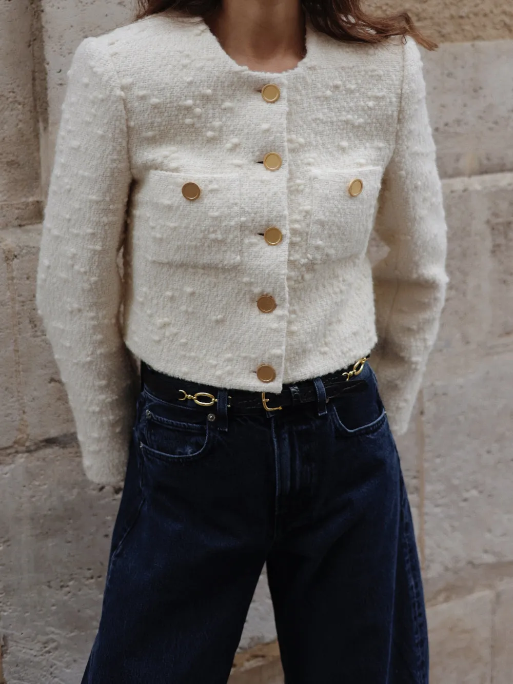 Cropped Button Front Jacket -- Ecru