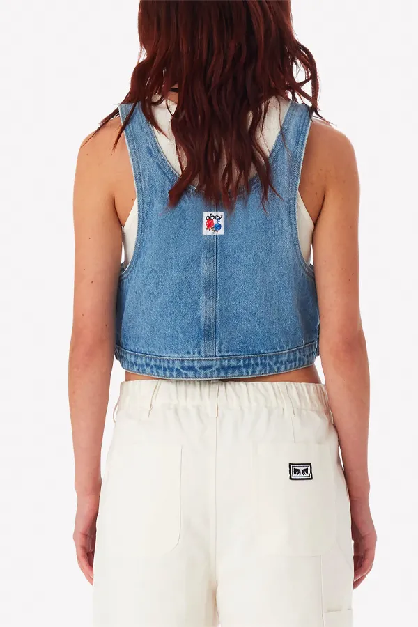 Cropped Overall Denim Top | Light Indigo