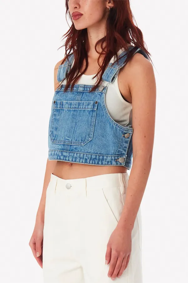 Cropped Overall Denim Top | Light Indigo