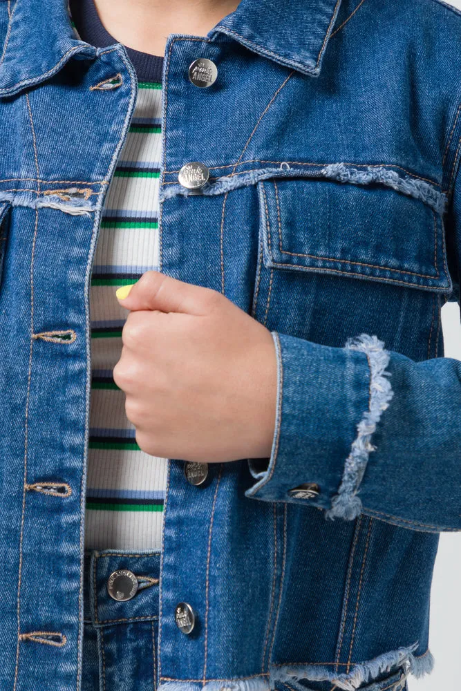 Denim Jacket With Frayed Edges Blue