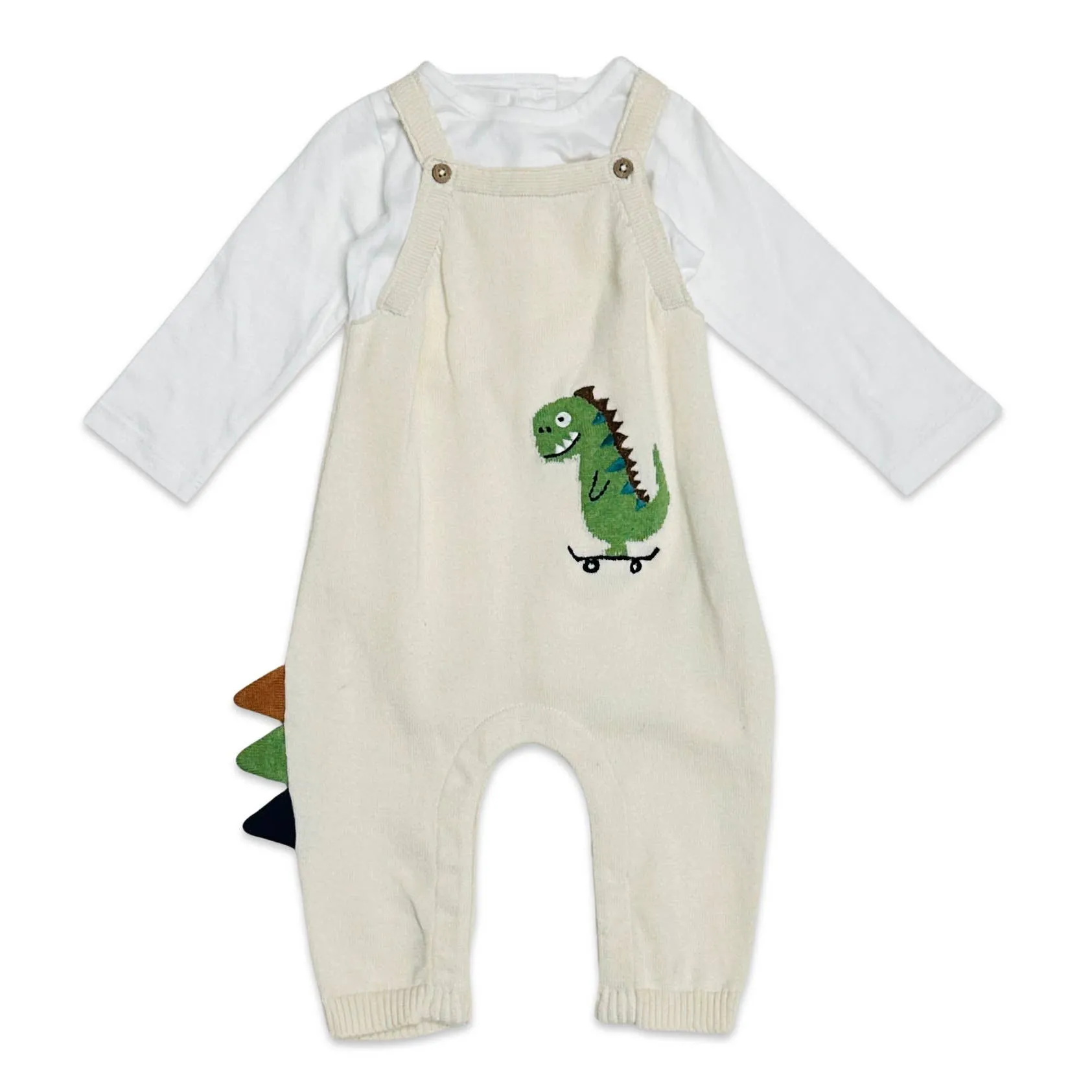 Dino Jacquard Knit Baby Overall Set