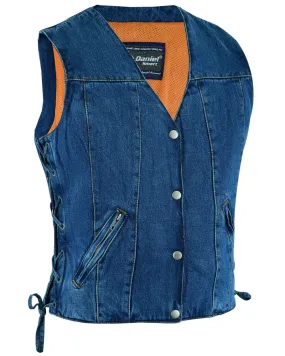 DM997 Women's Single Back Panel Concealed Carry Denim Vest - Blue