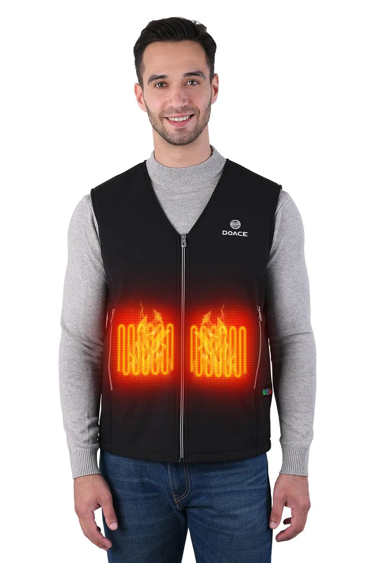 DOACE Wear V-neck heated electrical vest-black(Battery not included)