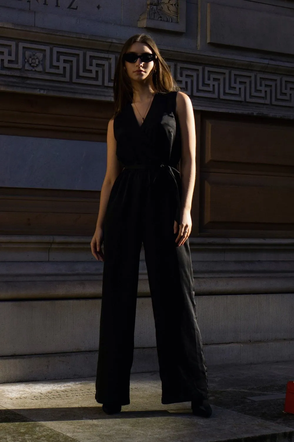 Double Second Sleeveless Wrap Satin Jumpsuit