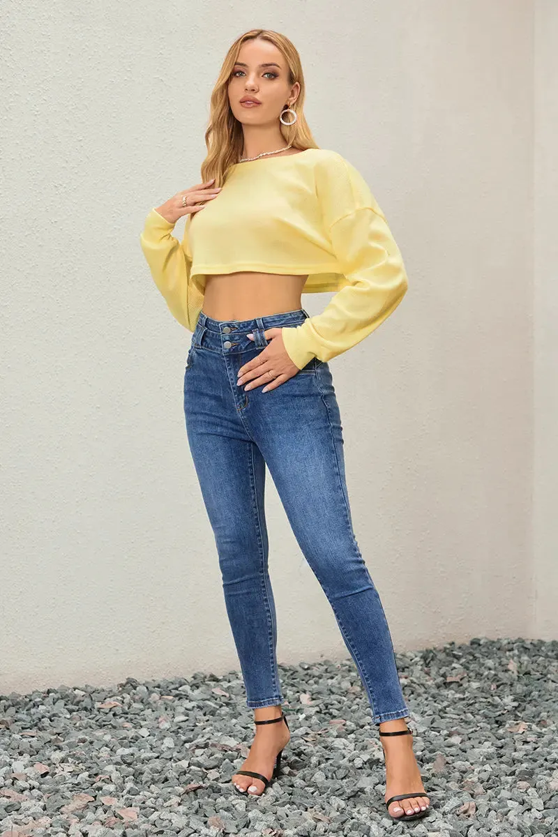 Drop Shoulder Crop Sweatshirt