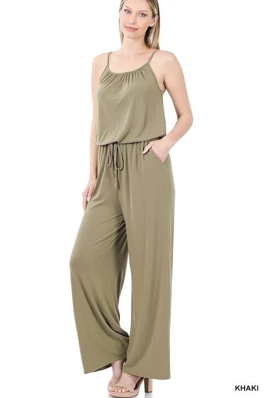 DS  FINAL SALE SPAGHETTI STRAP JUMPSUIT WITH POCKET