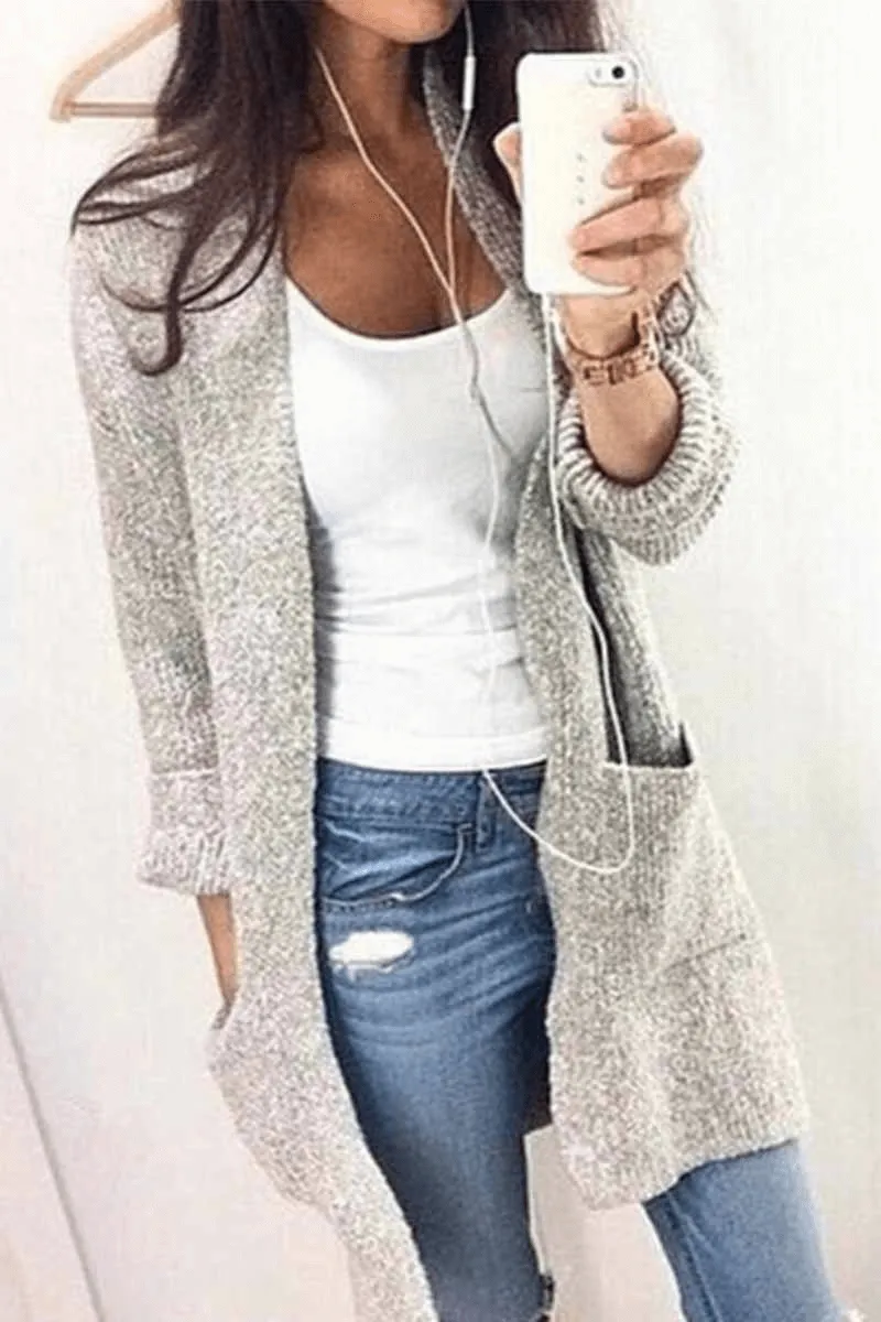 Dunnmall Fashion Casual Solid Color Knitted Cardigan