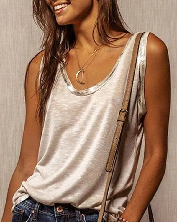 Dunnmall O Neck Sleeveless Tank T-shirt