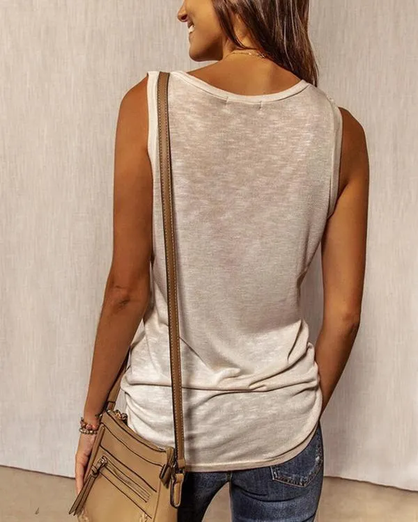 Dunnmall O Neck Sleeveless Tank T-shirt