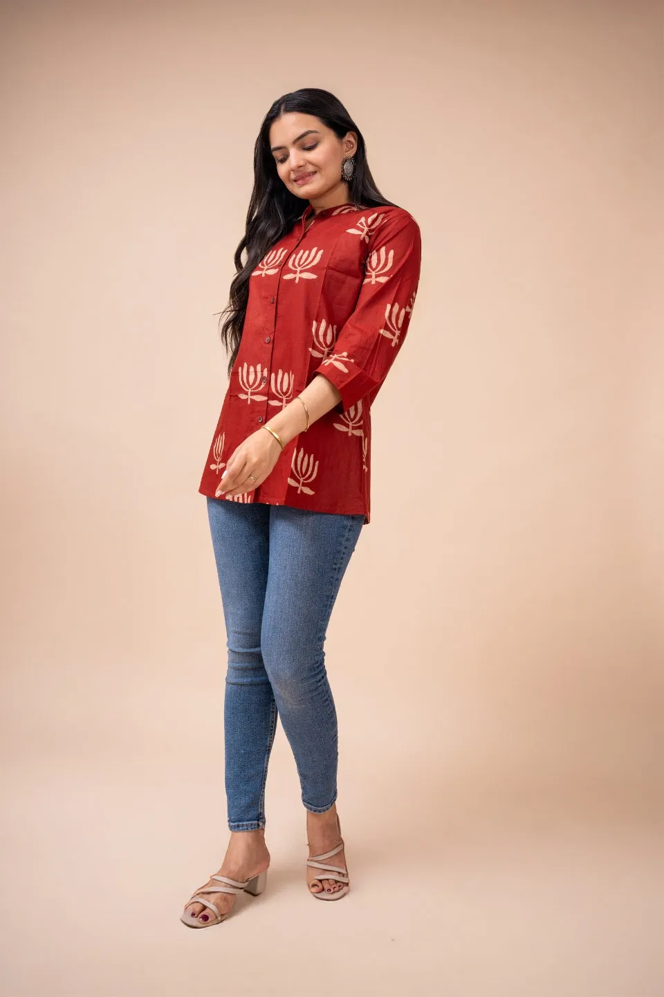 Ekisha's women maroon designer printed cotton tunic top short kurti