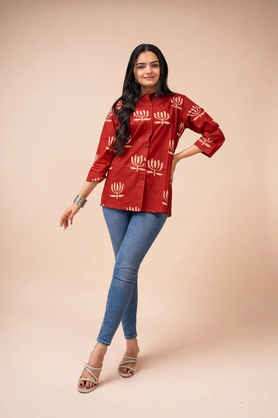 Ekisha's women maroon designer printed cotton tunic top short kurti