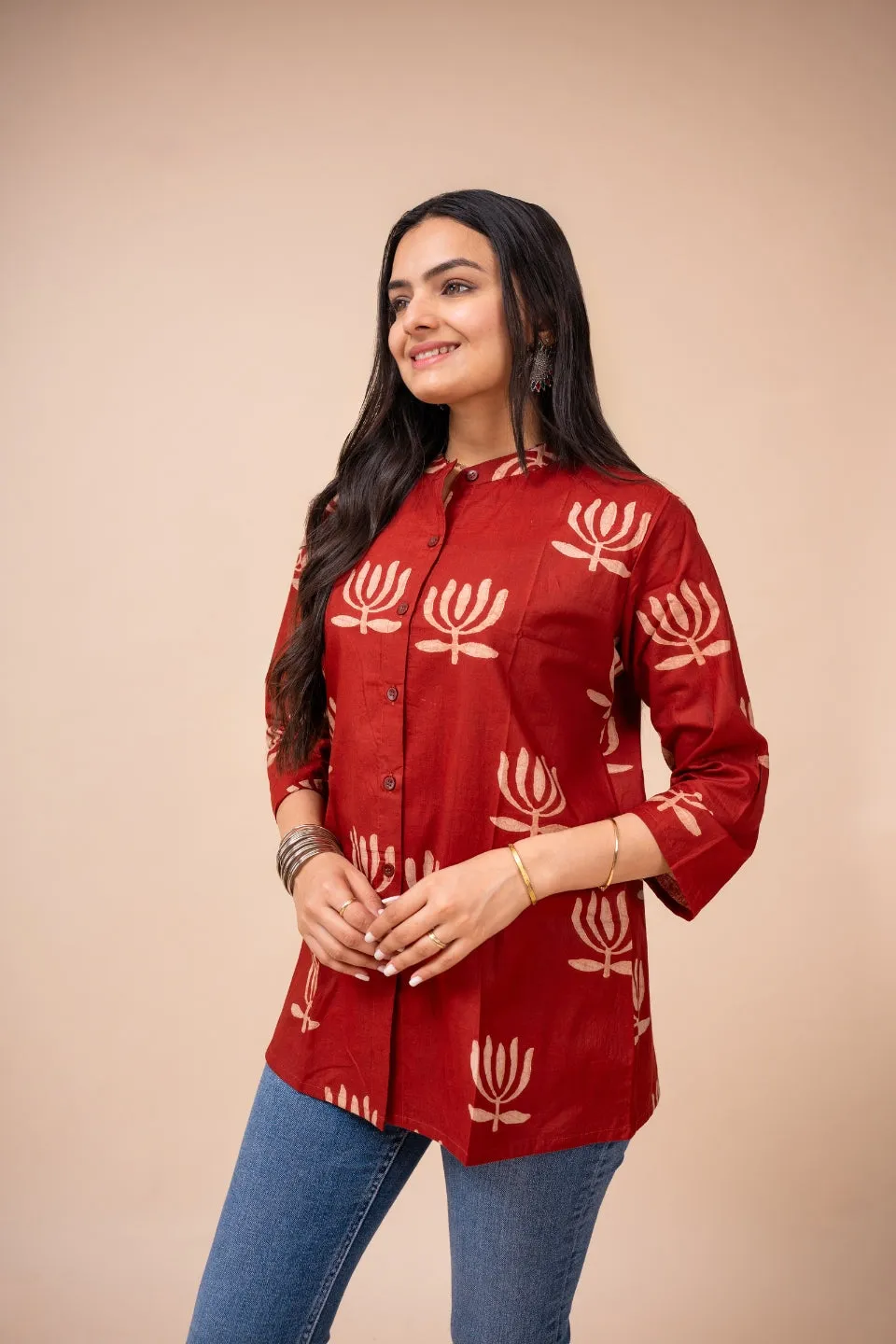 Ekisha's women maroon designer printed cotton tunic top short kurti