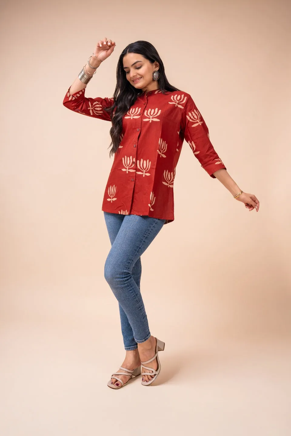 Ekisha's women maroon designer printed cotton tunic top short kurti