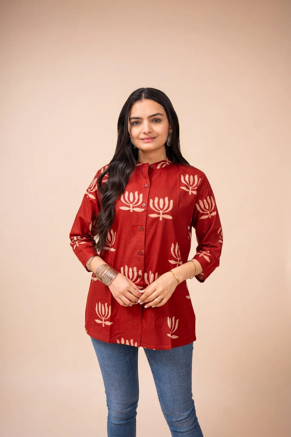 Ekisha's women maroon designer printed cotton tunic top short kurti