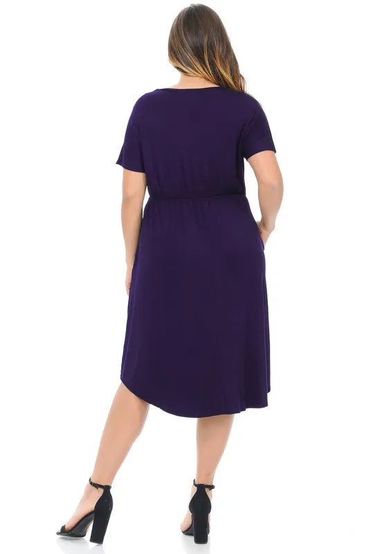 Elastic Waist Midi Dress in Navy PLUS 2059