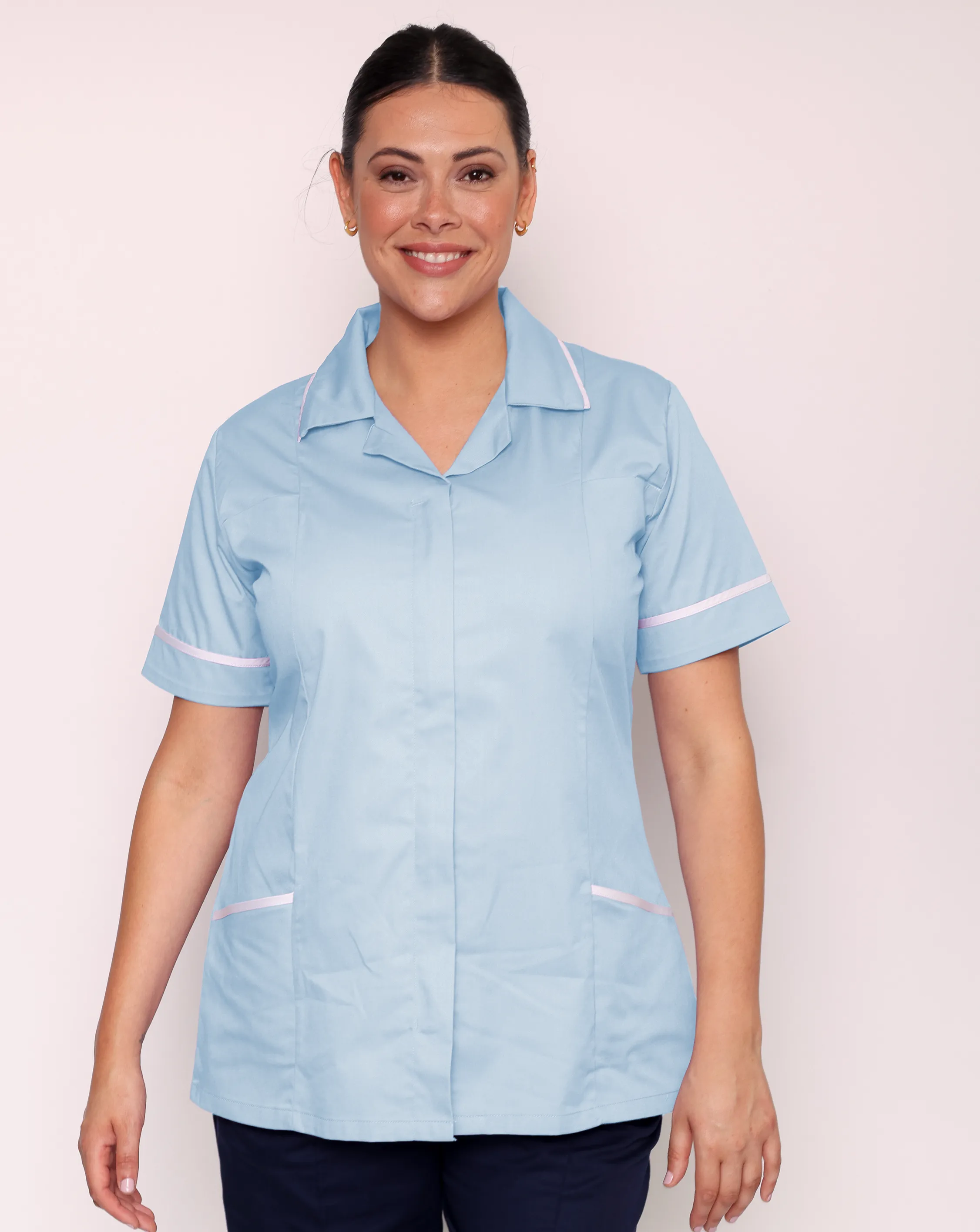 Eliza Revere Collar Healthcare Tunic - Sky Blue / White