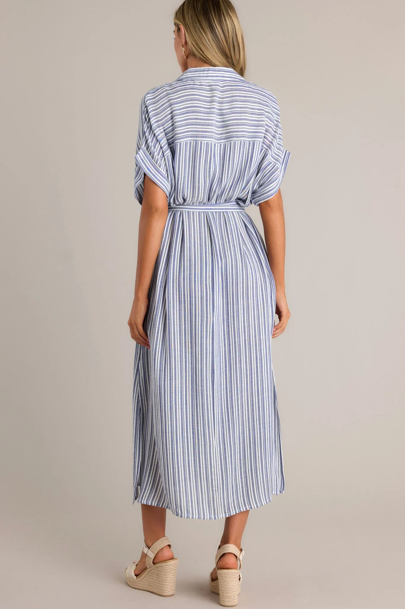 Embrace The Day Blue Stripe Midi Shirt Dress