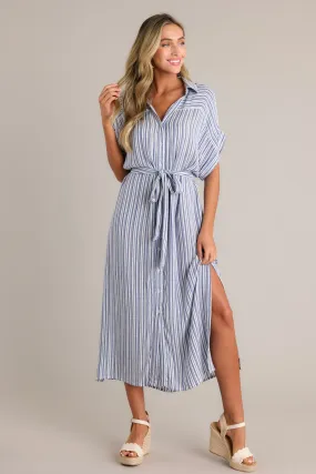 Embrace The Day Blue Stripe Midi Shirt Dress