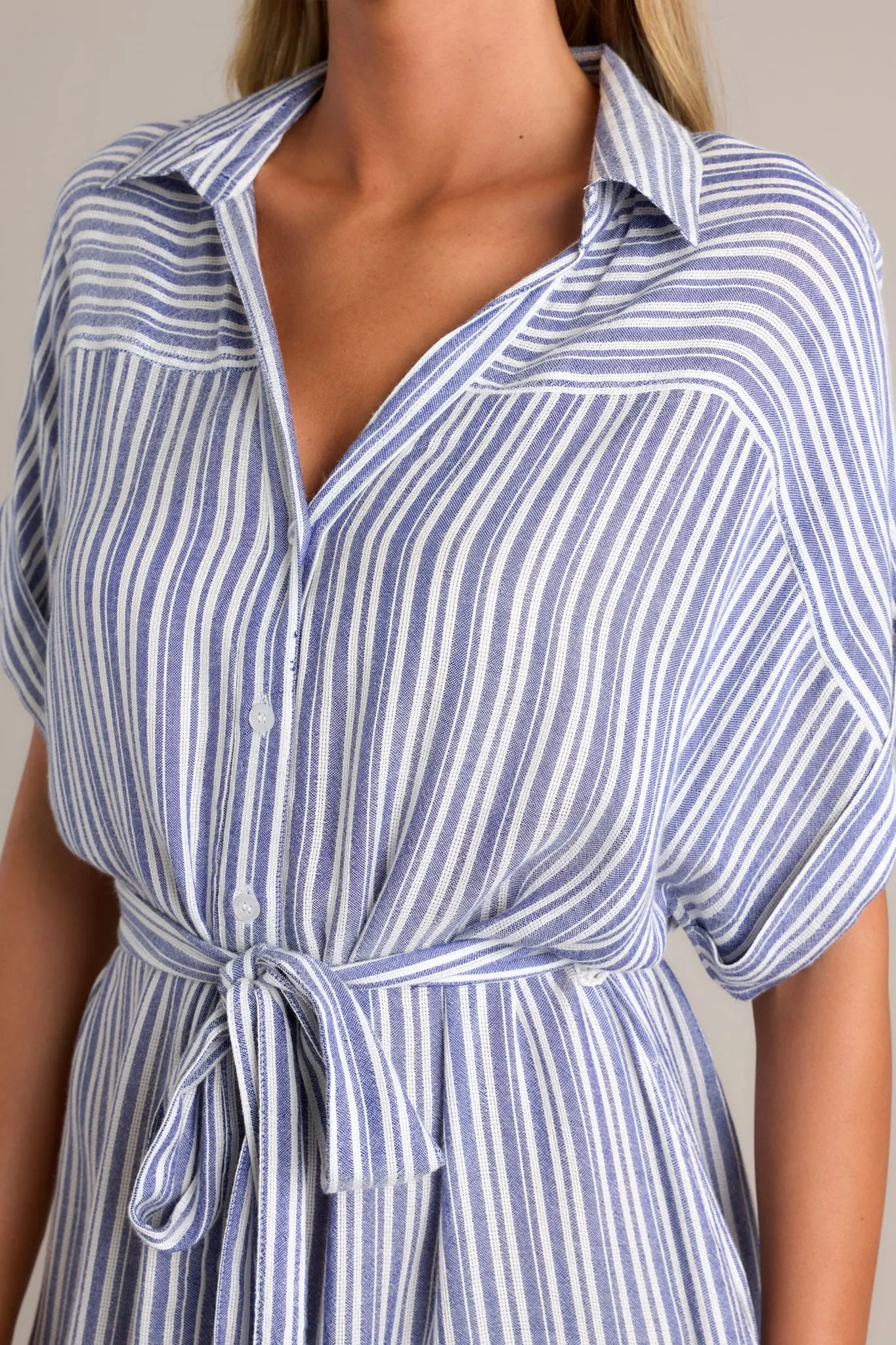 Embrace The Day Blue Stripe Midi Shirt Dress