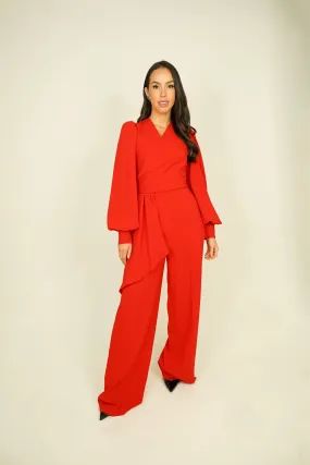 Eva Drape Detail Jumpsuit In Red