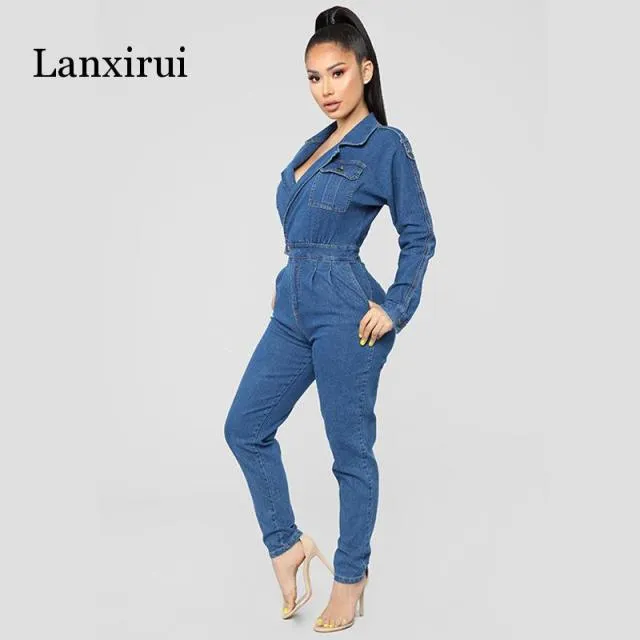 Female Casual Plus Size Denim Overall Playsuit With Pocket