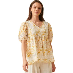 Floral Lace Puff Sleeve Tunic Top