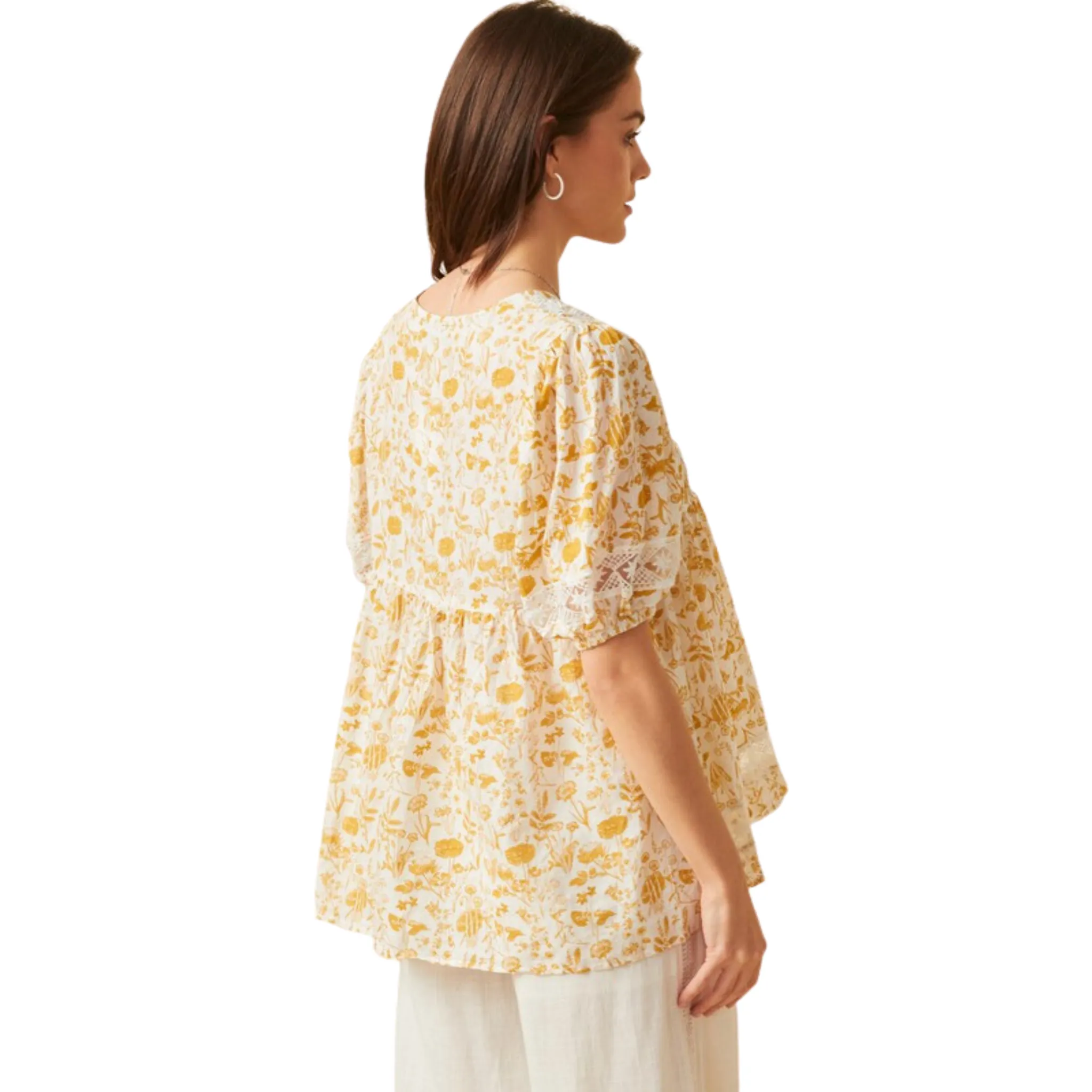 Floral Lace Puff Sleeve Tunic Top