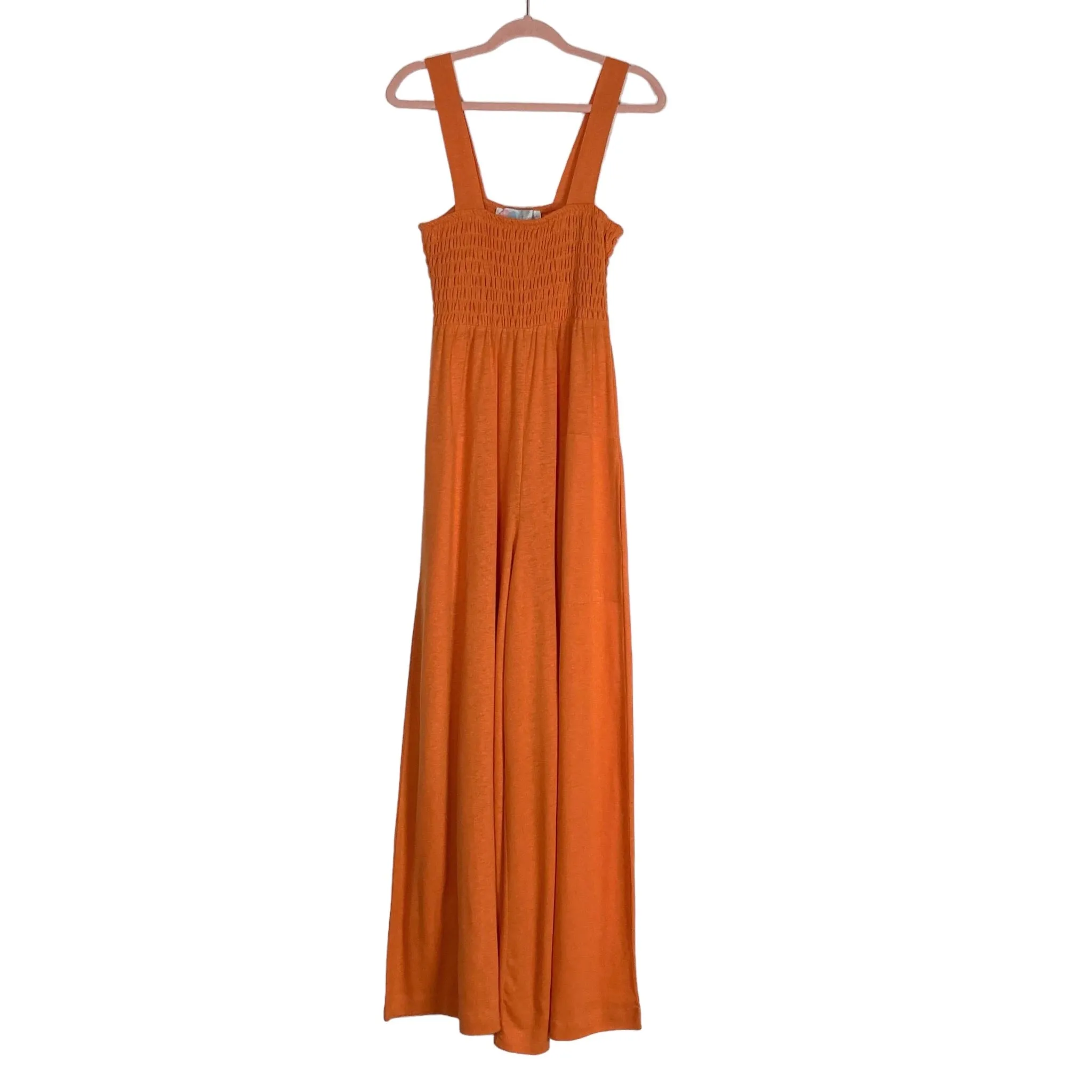 Free People Beach Orange Smocked Bodice Wide Leg Jumpsuit NWT- Size S