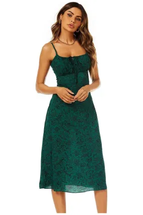 FS Collection Scoop Neckline Strappy Midi Dress With Keyhole In Green