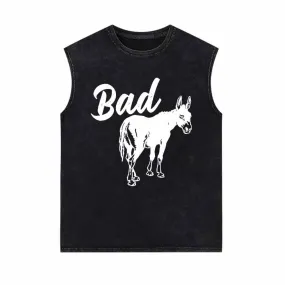 Funny Bad Ass Donkey Pattern Vintage Washed Vest Top