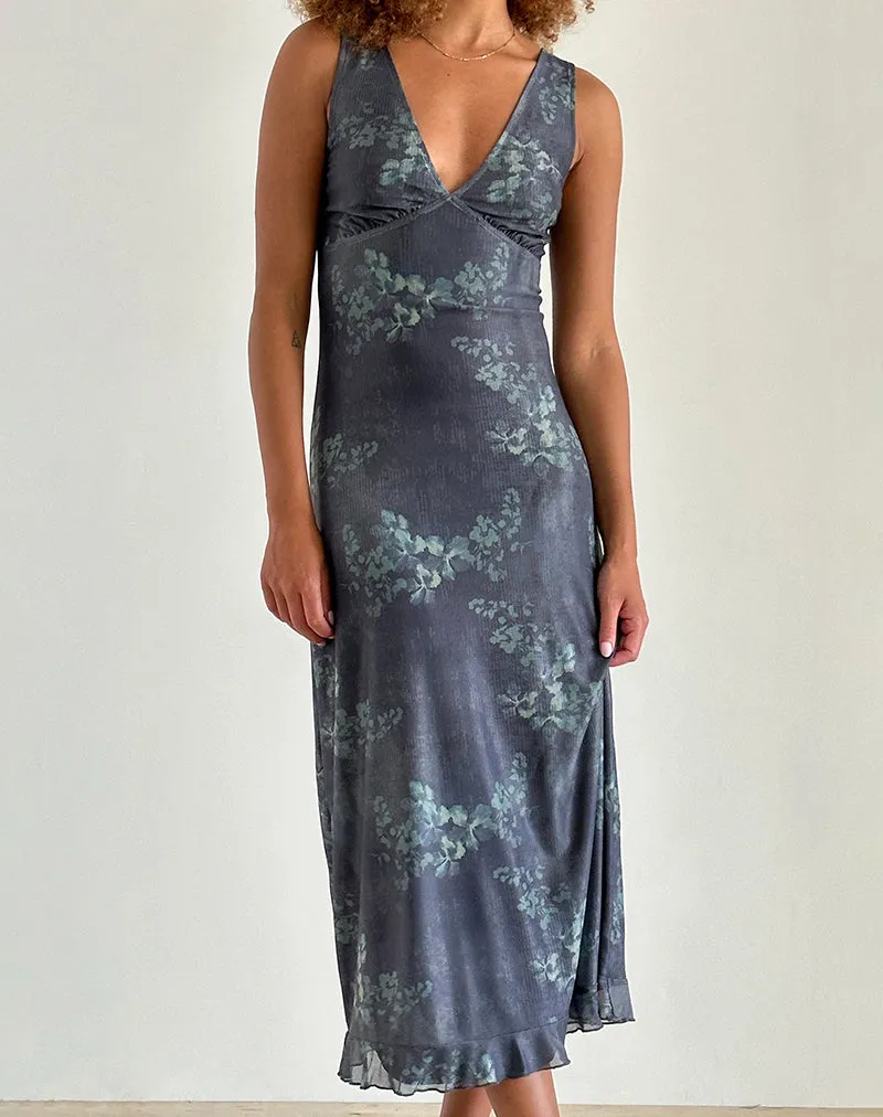 Gabriela Midi Dress in Faded Botanical Green