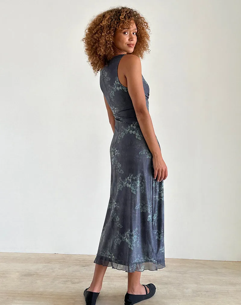 Gabriela Midi Dress in Faded Botanical Green