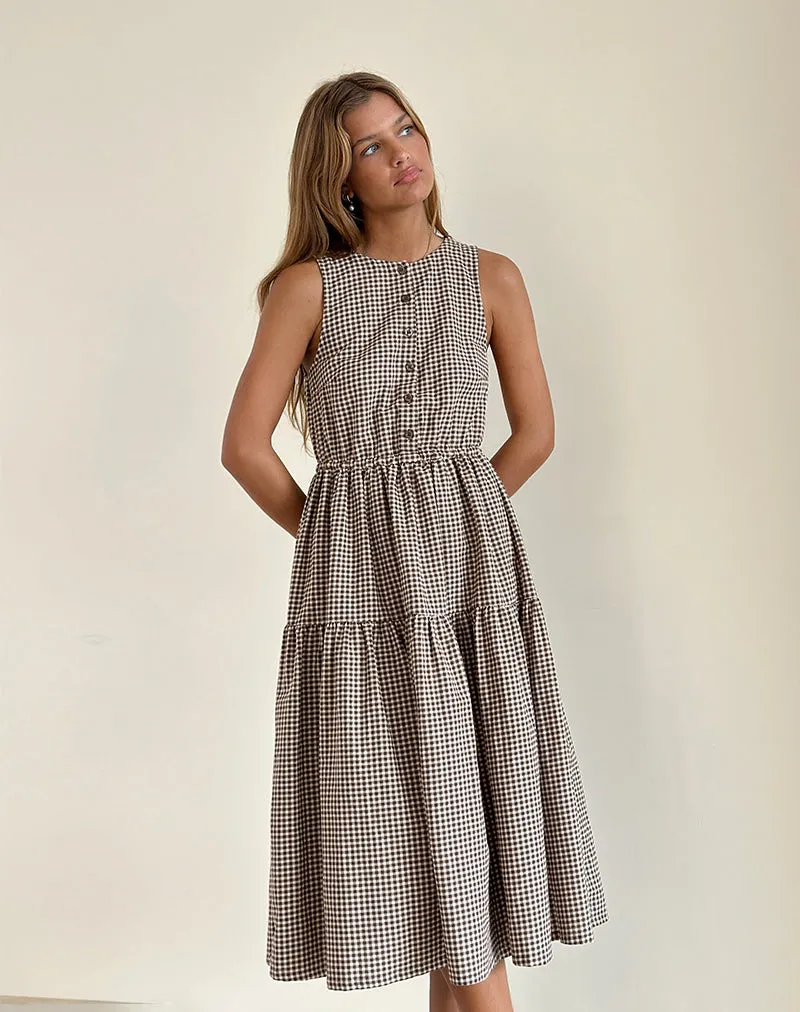 Galuh Smock Dress in Mini Brown Gingham