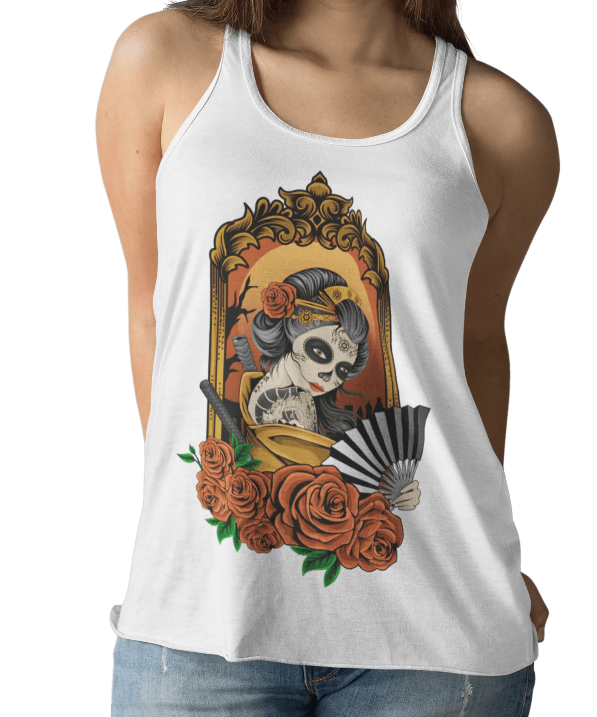 Geisha Skull Tattoo Design Adult Womens Vest Top