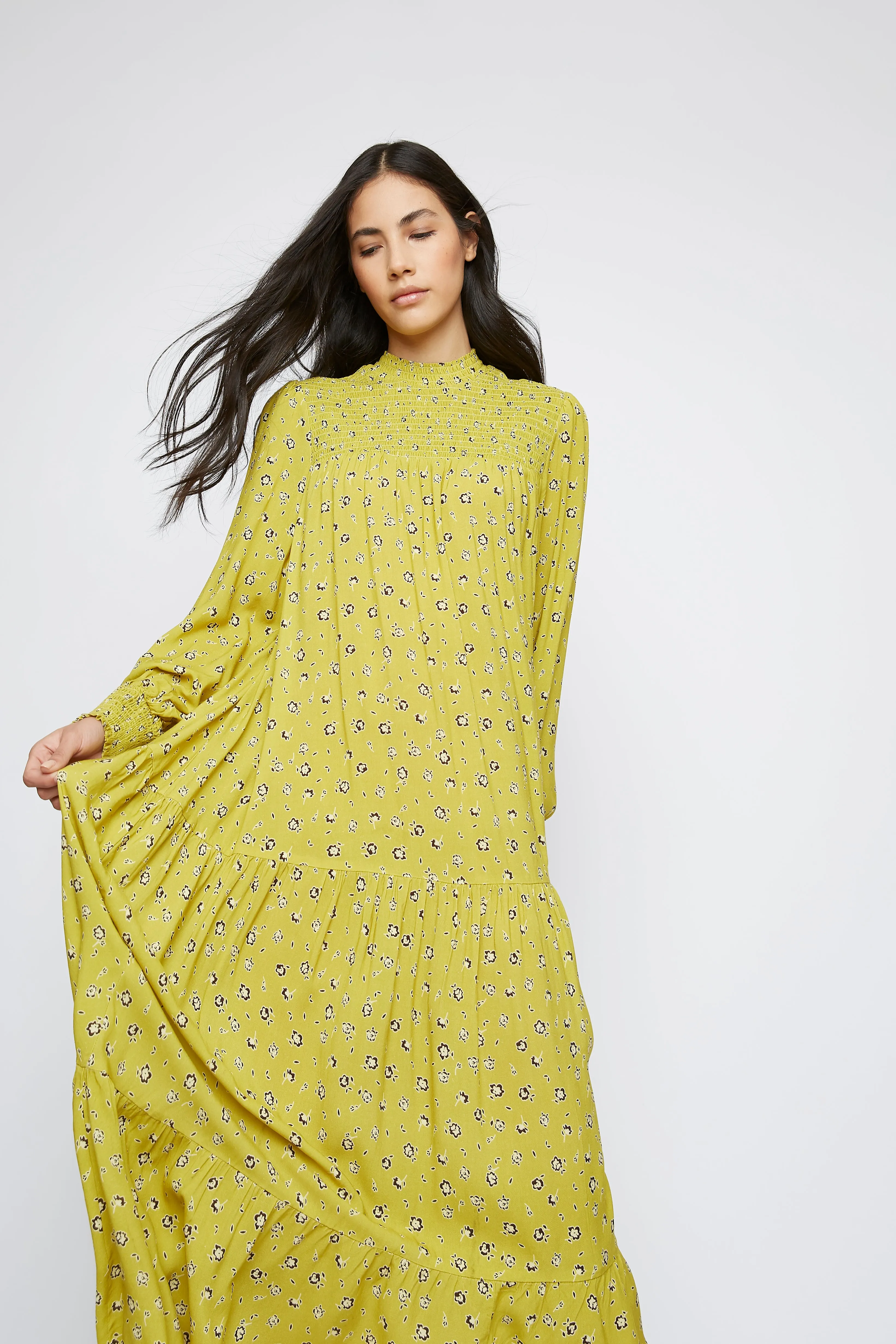 Glamorous Chartreuse Ditsy High Neck Shift Midi Dress