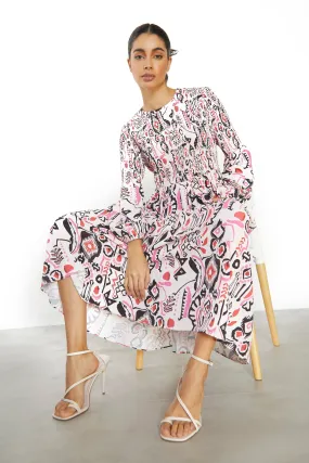 Glamorous Multi Abstract Long Sleeve Midi Dress